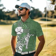 Load image into Gallery viewer, Green Irish Tribal Cross St Patrick's Day Mens Golf Polo Shirts Custom Lucky Golf Team Jerseys NQS11335