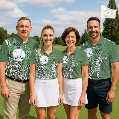 Green Irish Tribal Cross St Patrick's Day Womens Golf Polo Shirts Custom Lucky Golf Team Jerseys NQS11335