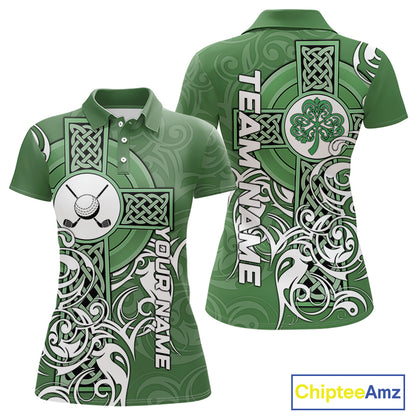 Green Irish Tribal Cross St Patrick's Day Womens Golf Polo Shirts Custom Lucky Golf Team Jerseys NQS11335