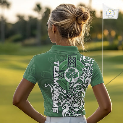Green Irish Tribal Cross St Patrick's Day Womens Golf Polo Shirts Custom Lucky Golf Team Jerseys NQS11335