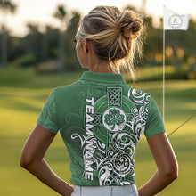 Load image into Gallery viewer, Green Irish Tribal Cross St Patrick's Day Womens Golf Polo Shirts Custom Lucky Golf Team Jerseys NQS11335