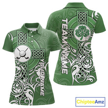 Load image into Gallery viewer, Green Irish Tribal Cross St Patrick's Day Womens Golf Polo Shirts Custom Lucky Golf Team Jerseys NQS11335