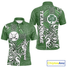 Load image into Gallery viewer, Green Irish Tribal Cross St Patrick's Day Mens Golf Polo Shirts Custom Lucky Golf Team Jerseys NQS11335