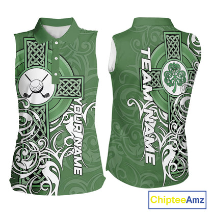 Green Irish Tribal Cross St Patrick's Day Women Sleeveless polo shirt Custom Lucky Golf Team Jerseys NQS11335