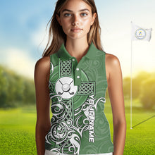 Load image into Gallery viewer, Green Irish Tribal Cross St Patrick's Day Women Sleeveless polo shirt Custom Lucky Golf Team Jerseys NQS11335
