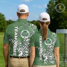 Load image into Gallery viewer, Green Irish Tribal Cross St Patrick's Day Disc Golf Polo Shirts Custom Lucky Disc Golf Team Outfits NQS11336