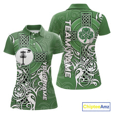 Load image into Gallery viewer, Green Irish Tribal Cross St Patrick's Day Disc Golf Polo Shirts Custom Lucky Disc Golf Team Outfits NQS11336