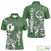 Load image into Gallery viewer, Green Irish Tribal Cross St Patrick's Day Disc Golf Polo Shirts Custom Lucky Disc Golf Team Outfits NQS11336