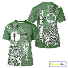 Load image into Gallery viewer, Green Irish Tribal Cross St Patrick's Day Disc Golf Polo Shirts Custom Lucky Disc Golf Team Outfits NQS11336