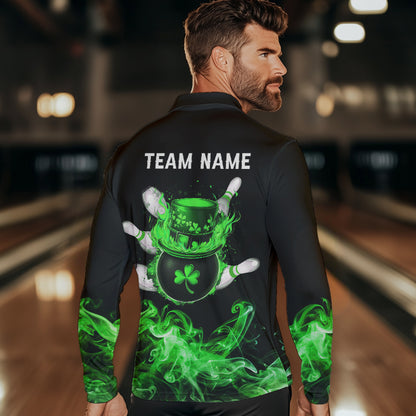 Green Flame Smoke Lucky clover Bowling Shirts For Men Custom St Patrick Day Bowling Team Jersey NQS9451