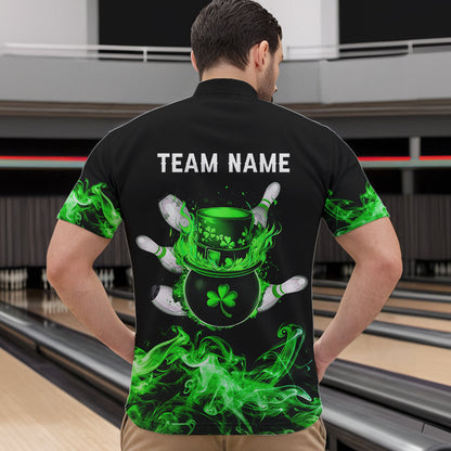 Green Flame Smoke Lucky clover Bowling Shirts For Men Custom St Patrick Day Bowling Team Jersey NQS9451
