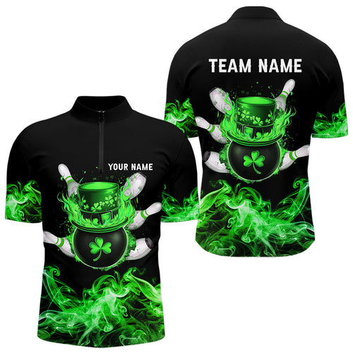 Green Flame Smoke Lucky clover Bowling Shirts For Men Custom St Patrick Day Bowling Team Jersey NQS9451