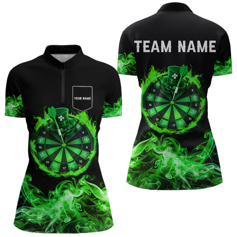 Green Flame Smoke Lucky Women Darts Shirts Custom St Patrick Day Team Darts Outfit NQS9452