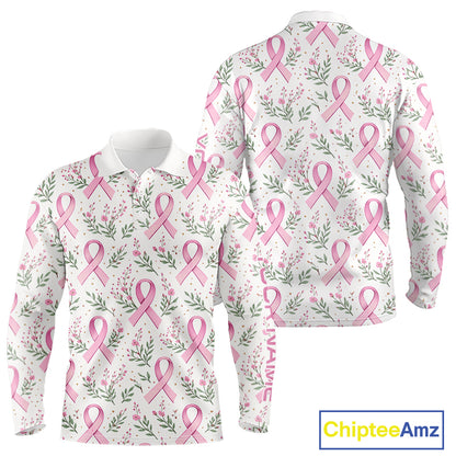 Pink ribbons floral pattern Breast Cancer golf polo shirts for men Custom team golf attire for men NQS11551