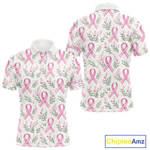 Load image into Gallery viewer, Pink ribbons floral pattern Breast Cancer golf polo shirts for men Custom team golf attire for men NQS11551