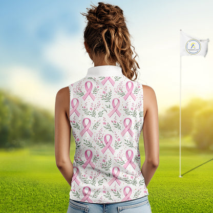 Pink ribbons floral pattern Breast Cancer sleeveless golf polo shirts Custom team ladies golf attire NQS11551
