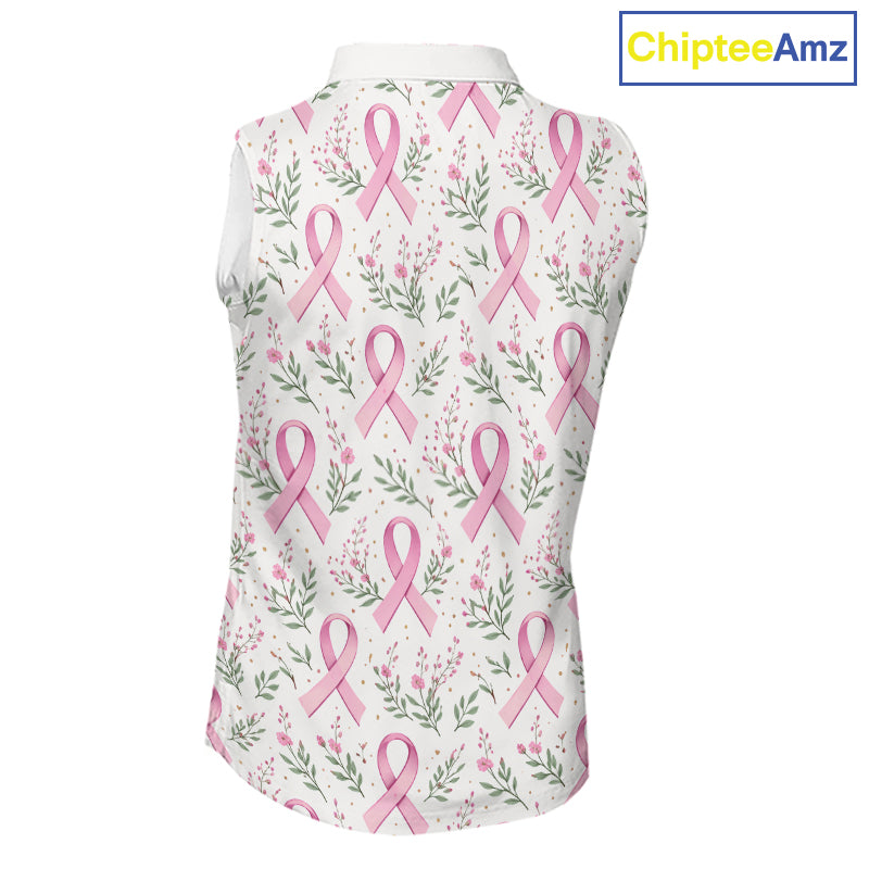 Pink ribbons floral pattern Breast Cancer sleeveless golf polo shirts Custom team ladies golf attire NQS11551