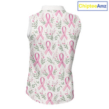 Load image into Gallery viewer, Pink ribbons floral pattern Breast Cancer sleeveless golf polo shirts Custom team ladies golf attire NQS11551