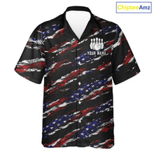 Load image into Gallery viewer, Black American Flag pattern bowling Hawaiian shirt custom patriotic jersey team bowling gifts NQS11552
