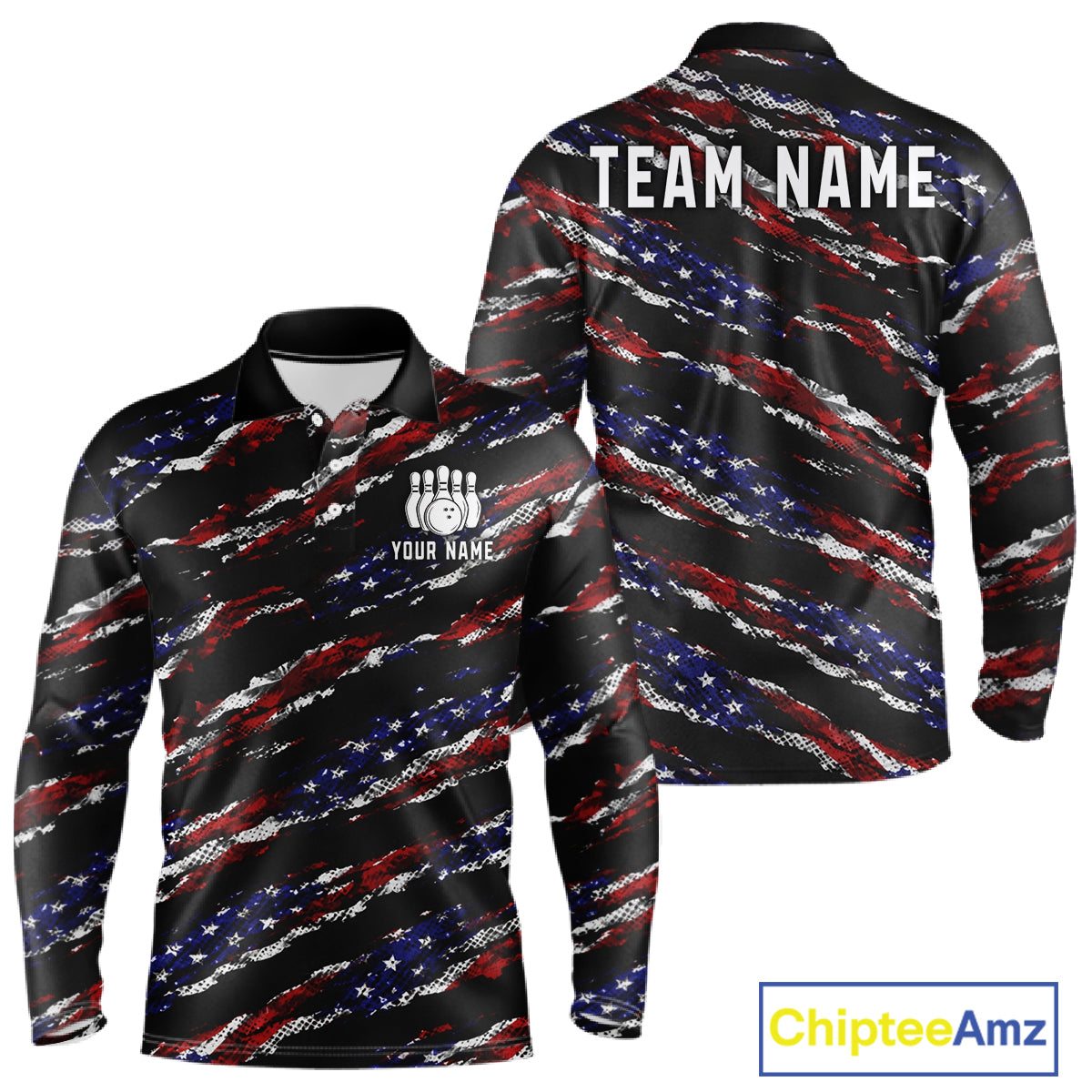 Black American Flag pattern bowling shirt for men custom patriotic jerseys team bowling gifts for men NQS11552