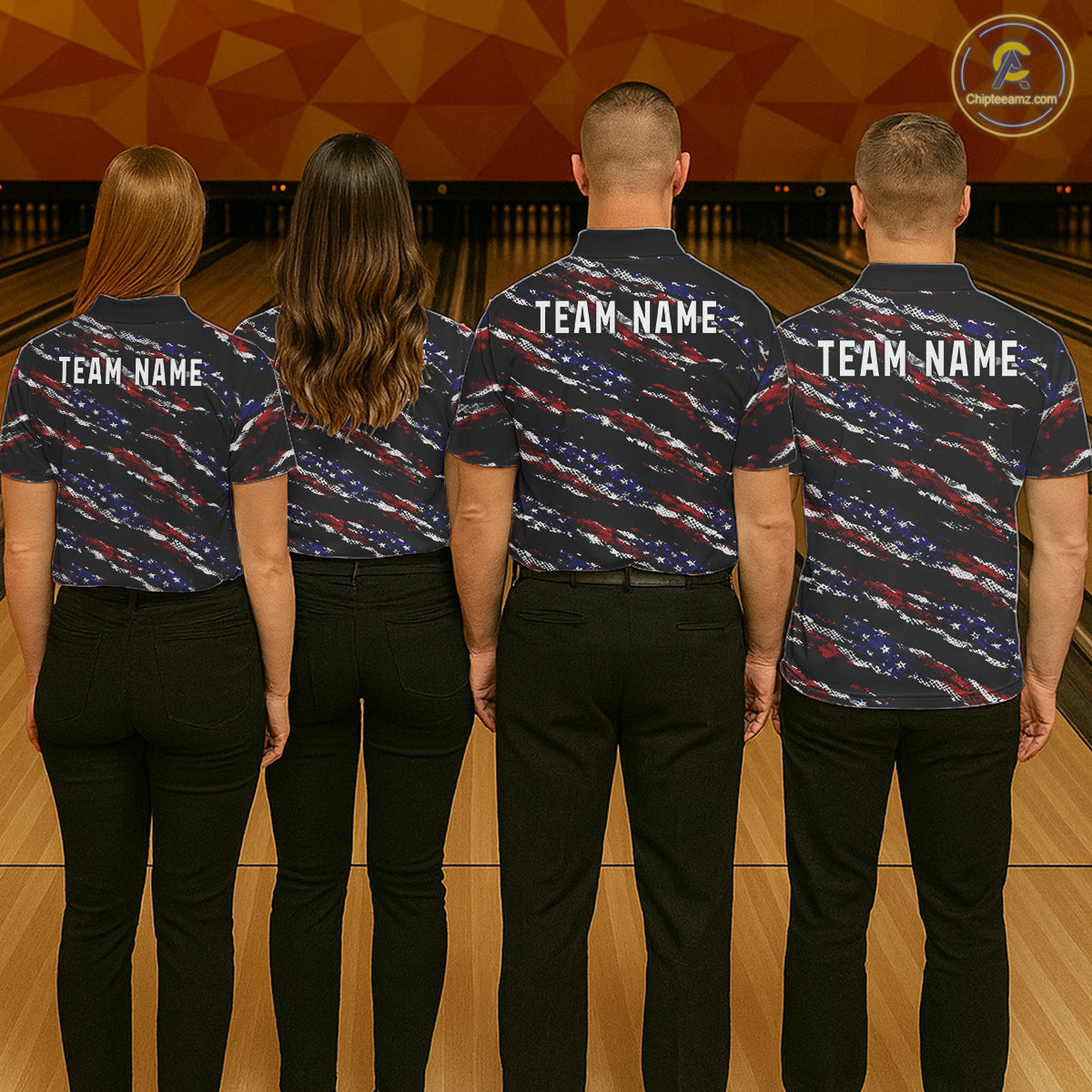 Black American Flag pattern bowling shirt for Women custom patriotic jersey team ladies bowling gifts NQS11552