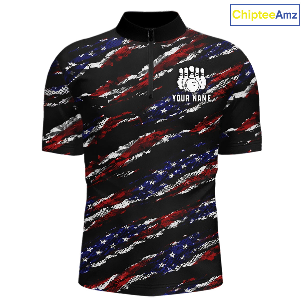 Black American Flag pattern bowling shirt for men custom patriotic jerseys team bowling gifts for men NQS11552