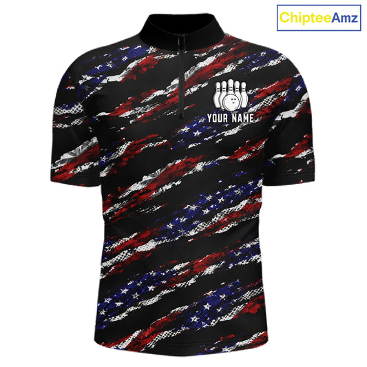 Black American Flag pattern bowling shirt for men custom patriotic jerseys team bowling gifts for men NQS11552
