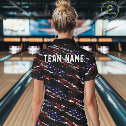 Black American Flag pattern bowling shirt for Women custom patriotic jersey team ladies bowling gifts NQS11552