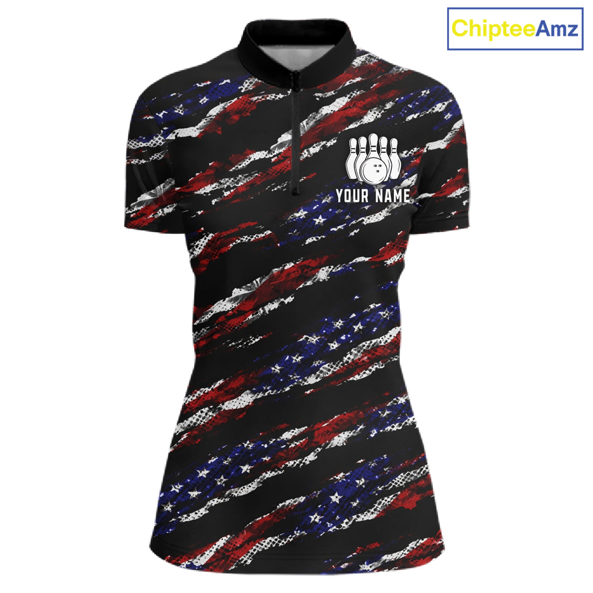 Black American Flag pattern bowling shirt for Women custom patriotic jersey team ladies bowling gifts NQS11552