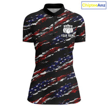 Load image into Gallery viewer, Black American Flag pattern bowling shirt for Women custom patriotic jersey team ladies bowling gifts NQS11552