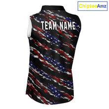 Load image into Gallery viewer, Black American Flag pattern Sleeveless Golf Polo shirts for Women custom ladies patriotic golf shirts NQS11553