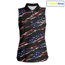 Load image into Gallery viewer, Black American Flag pattern Sleeveless Golf Polo shirts for Women custom ladies patriotic golf shirts NQS11553