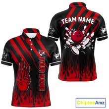 Load image into Gallery viewer, Black and Red Flame Retro Bowling Polo, 1/4 Zip Shirt for Men Custom Vintage Team Bowling Jersey NQS11678