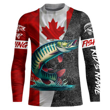 Load image into Gallery viewer, Canadian Flag Musky Fishing Custom long sleeve performance Fishing Shirts, Muskie fishing jerseys NQS5073