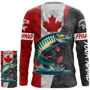 Canadian Flag Musky Fishing Custom long sleeve performance Fishing Shirts, Muskie fishing jerseys NQS5073