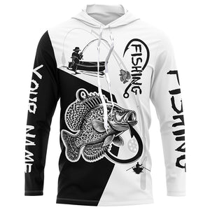 Black and White Crappie Fishing Custom Name UV Protection Fishing Apparel, Crappie Fishing Jerseys NQS334