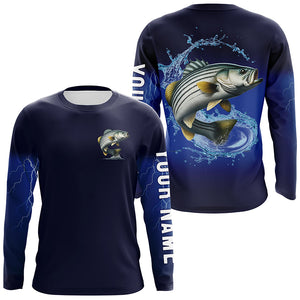 Striped Bass Fishing Blue lightning Custom Long sleeve fishing shirts, striper fishing jerseys NQS326