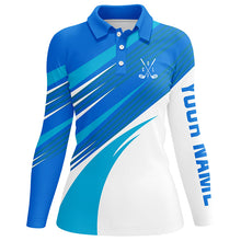 Load image into Gallery viewer, Blue and white Womens golf polo shirts custom golf tops for women, personalized golf gifts NQS7546