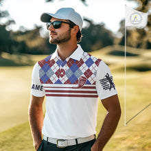 Load image into Gallery viewer, Red, White and Blue argyle pattern golf clubs Mens Golf polo shirts Custom golf attire for men NQS10030