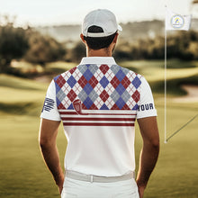 Load image into Gallery viewer, Red, White and Blue argyle pattern golf clubs Mens Golf polo shirts Custom golf attire for men NQS10030
