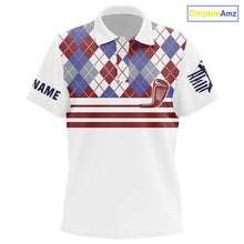 Load image into Gallery viewer, Red, White and Blue argyle pattern golf clubs Kid Golf polo shirts Custom golf attire for Kid NQS10030