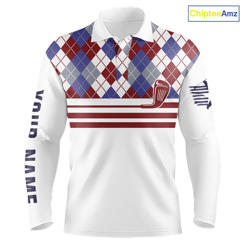 Red, White and Blue argyle pattern golf clubs Mens Golf polo shirts Custom golf attire for men NQS10030