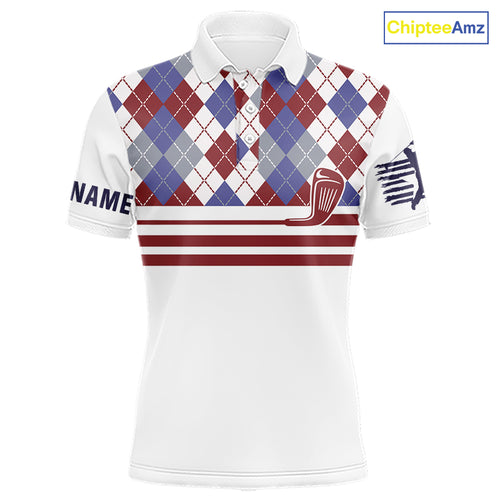 Red, White and Blue argyle pattern golf clubs Mens Golf polo shirts Custom golf attire for men NQS10030