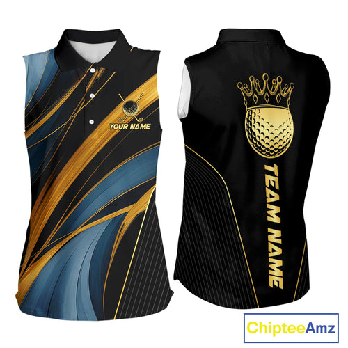 Blue and Gold Women Sleeveless Golf polo shirts Custom Golf Outfit For Ladies Team Golf shirt | Black NQS10033
