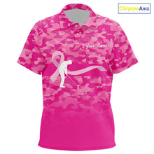 Load image into Gallery viewer, Breast Cancer Awareness golf shirts custom Kid golf polos shirts, pink camo ribbon golf shirts NQS10191
