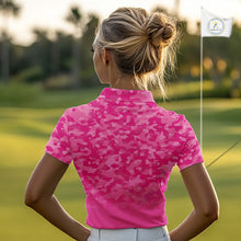 Load image into Gallery viewer, Breast Cancer Awareness golf shirts custom Women golf polos shirts, pink camo ribbon golf shirts NQS10191