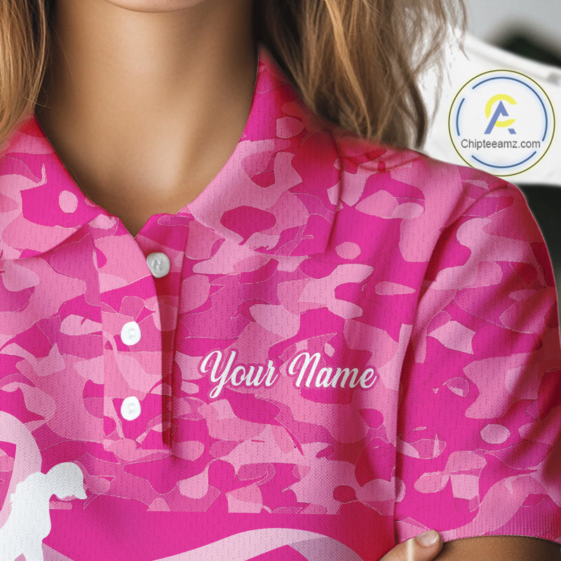 Breast Cancer Awareness golf shirts custom Women golf polos shirts, pink camo ribbon golf shirts NQS10191