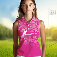 Load image into Gallery viewer, Breast Cancer Awareness golf shirts custom Women sleeveless golf polos, pink camo ribbon golf shirts NQS10191
