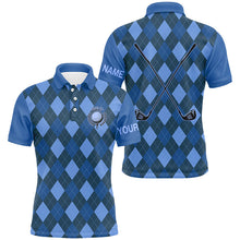 Load image into Gallery viewer, Blue argyle golf clubs Mens golf polo shirts custom name golf outfit men, personalized golf gifts NQS8134