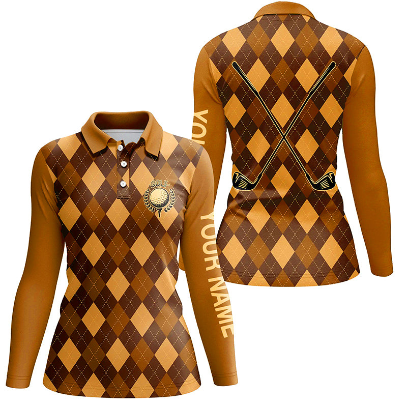 Orange argyle golf clubs Womens golf polo shirts custom golf outfit women, personalized golf gifts NQS8135